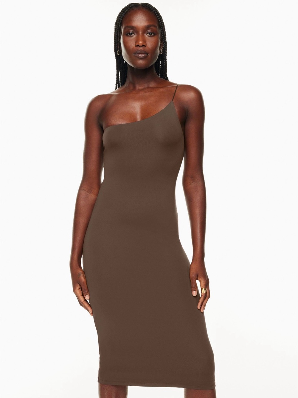 Aritzia Babaton Contour One-Shoulder Midi Dress in Brown Size XXS